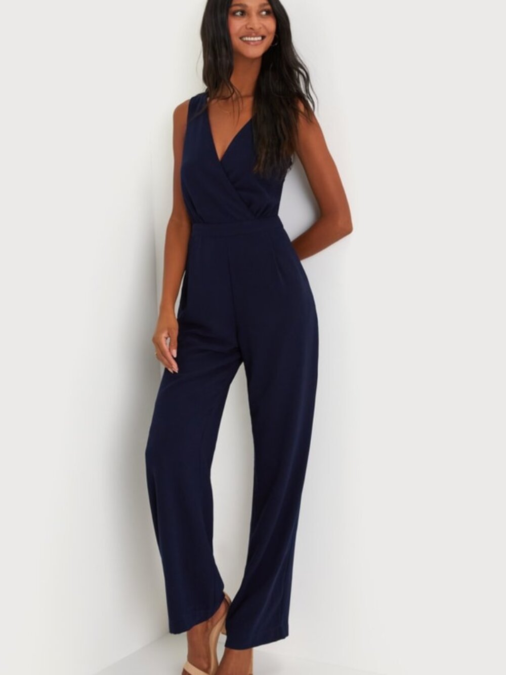 Lulus Kiska Navy Blue Lace Wide-leg Jumpsuit - Size L - Picture 1 of 1
